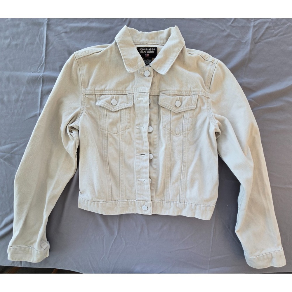 Polo Ralph Lauren Denim Jacket Ivory sz L 90s Minimalist Quiet Luxury Neutral